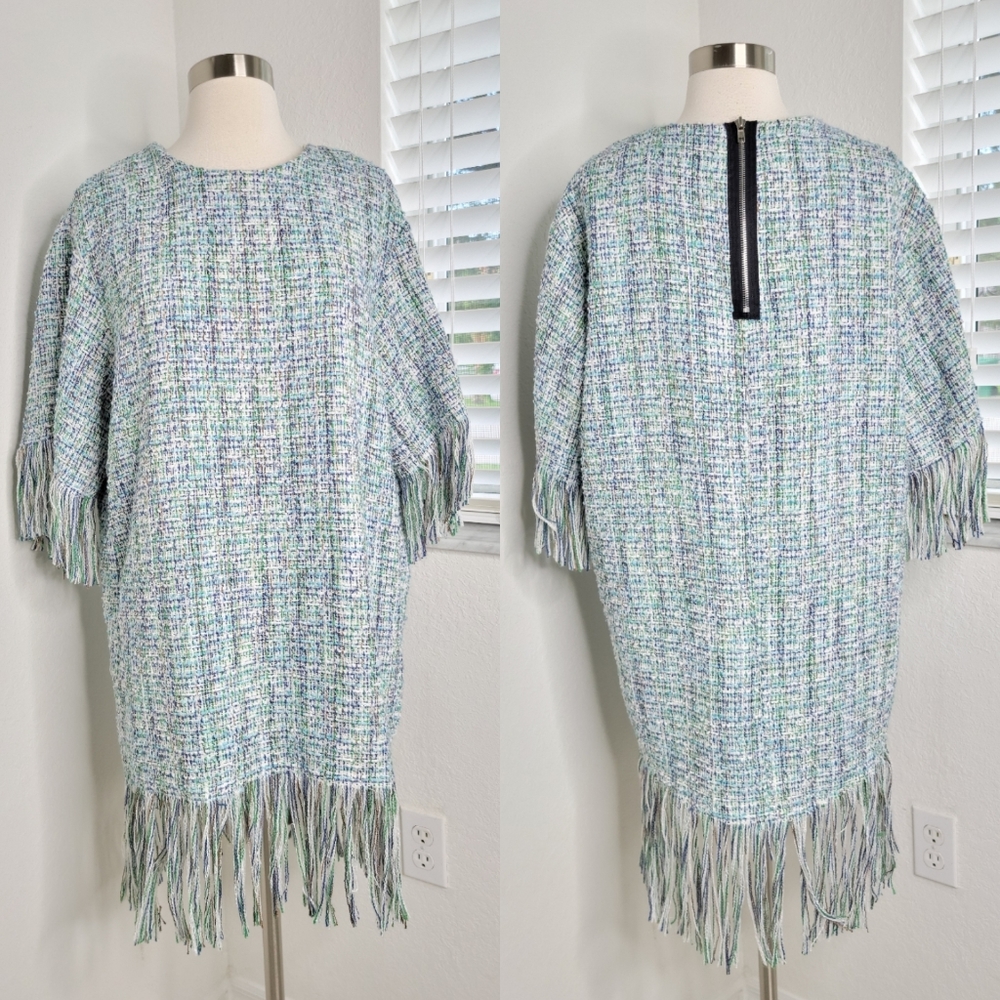 SIMONETT Tweed Fringe Hem Dress M.
